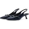 imageMostrin Kitten Heels for Women Pointed Toe Pumps Patent Leather Low Heel Slingback Heels with Buckle Dress Shoes for Dating Party WorkingNavy Blue