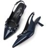 imageMostrin Kitten Heels for Women Pointed Toe Pumps Patent Leather Low Heel Slingback Heels with Buckle Dress Shoes for Dating Party WorkingNavy Blue