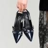 imageMostrin Kitten Heels for Women Pointed Toe Pumps Patent Leather Low Heel Slingback Heels with Buckle Dress Shoes for Dating Party WorkingNavy Blue