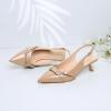 imageMostrin Kitten Heels for Women Pointed Toe Pumps Patent Leather Low Heel Slingback Heels with Buckle Dress Shoes for Dating Party WorkingNude