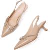 imageMostrin Kitten Heels for Women Pointed Toe Pumps Patent Leather Low Heel Slingback Heels with Buckle Dress Shoes for Dating Party WorkingNude