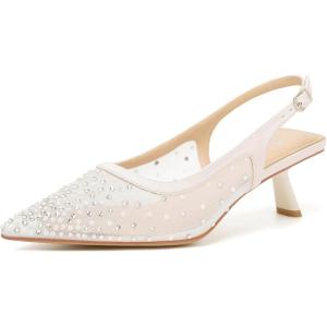 imageMostrin Kitten Heels for Women Pointed Toe Pumps Patent Leather Low Heel Slingback Heels with Buckle Dress Shoes for Dating Party WorkingBeige Pearl