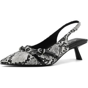 imageMostrin Kitten Heels for Women Pointed Toe Pumps Patent Leather Low Heel Slingback Heels with Buckle Dress Shoes for Dating Party WorkingSnake Print