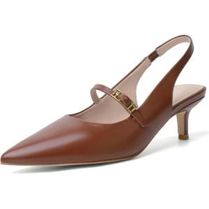 imageMostrin Kitten Heels for Women Slingback Heels Pointed Closed Toe Heels Slip On Dress Pumps Shoes Low Womens Pumps for Dating Party WorkingBrown