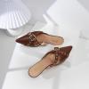 imageMostrin Kitten Heels for Women Studded Heeled Mules Pointed Closed Toe Heels Vintage Slip on Stiletto Dressy Pumps ShoesBrown