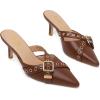 imageMostrin Kitten Heels for Women Studded Heeled Mules Pointed Closed Toe Heels Vintage Slip on Stiletto Dressy Pumps ShoesBrown