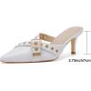 imageMostrin Kitten Heels for Women Studded Heeled Mules Pointed Closed Toe Heels Vintage Slip on Stiletto Dressy Pumps ShoesWhite