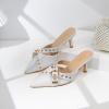 imageMostrin Kitten Heels for Women Studded Heeled Mules Pointed Closed Toe Heels Vintage Slip on Stiletto Dressy Pumps ShoesWhite