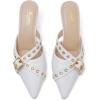 imageMostrin Kitten Heels for Women Studded Heeled Mules Pointed Closed Toe Heels Vintage Slip on Stiletto Dressy Pumps ShoesWhite