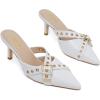 imageMostrin Kitten Heels for Women Studded Heeled Mules Pointed Closed Toe Heels Vintage Slip on Stiletto Dressy Pumps ShoesWhite