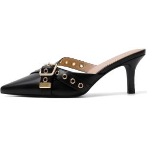 imageMostrin Kitten Heels for Women Studded Heeled Mules Pointed Closed Toe Heels Vintage Slip on Stiletto Dressy Pumps ShoesBlack