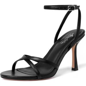 imageMostrin Strappy Heels for Women Lace Up Ankle Strap Heels Round Open Toe Heels Stiletto High Heels Womens Heeled Sandals for Prom Party DailyBlack