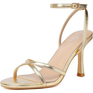 imageMostrin Strappy Heels for Women Lace Up Ankle Strap Heels Round Open Toe Heels Stiletto High Heels Womens Heeled Sandals for Prom Party DailyGold