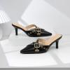 imageMostrin Kitten Mules Heels for Women Pointed Closed Toe Heels Vintage Slip on Stiletto Dressy Pumps ShoesBlack