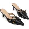 imageMostrin Kitten Mules Heels for Women Pointed Closed Toe Heels Vintage Slip on Stiletto Dressy Pumps ShoesBlack