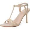 imageMostrin Strappy Heels for Women Round Open Toe Heel Sandals Ankle T Strap Stiletto High Heels Dress ShoesNude