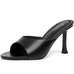 imageMostrin Kitten Heels for Women Round Toe Heels With Bow Vintage Mules Sexy Slip on Stiletto Backless Sandals for Party DailyBlack Pu