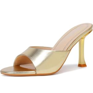 imageMostrin Kitten Heels for Women Round Toe Heels With Bow Vintage Mules Sexy Slip on Stiletto Backless Sandals for Party DailyGold