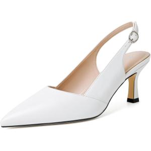 imageMostsrin Kitten Heels for Women Slingback Pointed Closed Toe Heels Womens Pumps Shoes for Wedding Party CommutingWhite