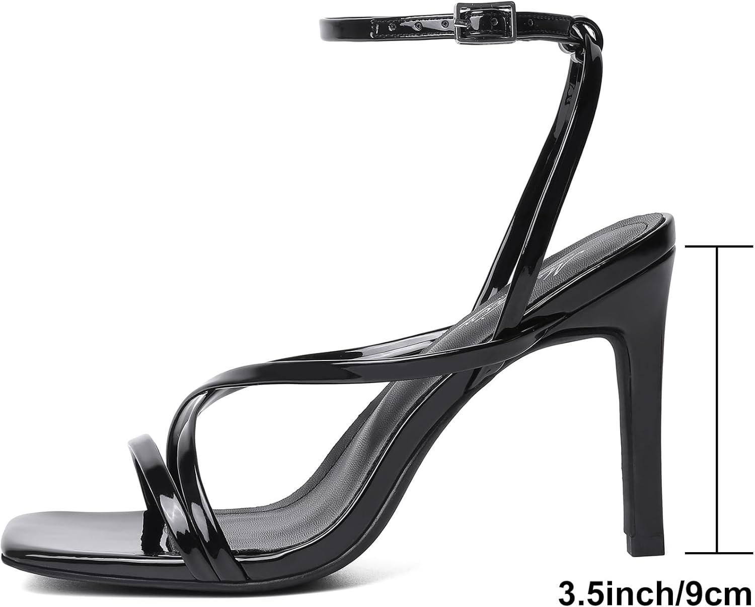 imageMostrin Strappy Heels for Women Square Open Toe Heeled Sandals Ankle Strap Sexy Stiletto High Heels for Party Prom Dating WeddingBlack