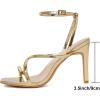 imageMostrin Strappy Heels for Women Square Open Toe Heeled Sandals Ankle Strap Sexy Stiletto High Heels for Party Prom Dating WeddingGold
