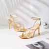 imageMostrin Strappy Heels for Women Square Open Toe Heeled Sandals Ankle Strap Sexy Stiletto High Heels for Party Prom Dating WeddingGold