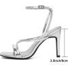 imageMostrin Strappy Heels for Women Square Open Toe Heeled Sandals Ankle Strap Sexy Stiletto High Heels for Party Prom Dating WeddingSilver