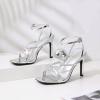 imageMostrin Strappy Heels for Women Square Open Toe Heeled Sandals Ankle Strap Sexy Stiletto High Heels for Party Prom Dating WeddingSilver