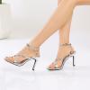 imageMostrin Strappy Heels for Women Square Open Toe Heeled Sandals Ankle Strap Sexy Stiletto High Heels for Party Prom Dating WeddingSilver