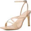 imageMostrin Strappy Heels for Women Square Open Toe Heeled Sandals Ankle Strap Sexy Stiletto High Heels for Party Prom Dating WeddingNude