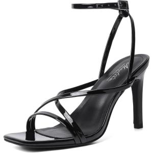imageMostrin Strappy Heels for Women Square Open Toe Heeled Sandals Ankle Strap Sexy Stiletto High Heels for Party Prom Dating WeddingBlack