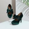 imageMostrin Fashion Vintage Womens Small Bowtie Platform Pumps Ladies Sexy High Heeled ShoesGreen58