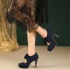 imageMostrin Fashion Vintage Womens Small Bowtie Platform Pumps Ladies Sexy High Heeled ShoesNavyblue58