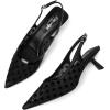 imageMostrin Kitten Heels for Women Pointed Toe Pumps Patent Leather Low Heel Slingback Heels with Buckle Dress Shoes for Dating Party WorkingBlack Polka Dot