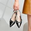 imageMostrin Kitten Heels for Women Pointed Toe Pumps Patent Leather Low Heel Slingback Heels with Buckle Dress Shoes for Dating Party WorkingBlack Pu03