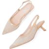 imageMostrin Kitten Heels for Women Pointed Toe Pumps Patent Leather Low Heel Slingback Heels with Buckle Dress Shoes for Dating Party WorkingNude Rhinestone