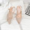 imageMostrin Kitten Heels for Women Pointed Toe Pumps Patent Leather Low Heel Slingback Heels with Buckle Dress Shoes for Dating Party WorkingNude Rhinestone