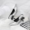 imageMostrin Kitten Heels for Women Pointed Toe Pumps Patent Leather Low Heel Slingback Heels with Buckle Dress Shoes for Dating Party WorkingSilver Sh06