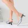 imageMostrin Kitten Heels for Women Pointed Toe Pumps Patent Leather Low Heel Slingback Heels with Buckle Dress Shoes for Dating Party WorkingSilver Sh06
