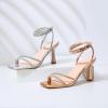 imageMostrin Womens Sandals Strappy Heels for Women Ankle Strap Lace Up Heels Square Open Toe Heels Tie Up Stiletto High Heeled Sandals for Prom Party Daily WearSilver Rhinestone