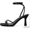 imageMostrin Womens Sandals Strappy Heels for Women Ankle Strap Lace Up Heels Square Open Toe Heels Tie Up Stiletto High Heeled Sandals for Prom Party Daily WearBlack Rhinestone