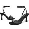 imageMostrin Womens Sandals Strappy Heels for Women Ankle Strap Lace Up Heels Square Open Toe Heels Tie Up Stiletto High Heeled Sandals for Prom Party Daily WearBlack Rhinestone
