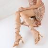 imageMostrin Womens Sandals Strappy Heels for Women Lace Up Heels Square Open Toe Heels Tie Up High Heeled Sandals for Prom Party Daily WearSparkly Rose Gold