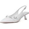 imageMostrin Kitten Heels for Women Pointed Toe Pumps Patent Leather Low Heel Slingback Heels with Buckle Dress Shoes for Dating Party WorkingWhite