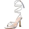 imageMostrin Womens Sandals Strappy Heels for Women Lace Up Heels Square Open Toe Heels Tie Up High Heeled Sandals for Prom Party Daily WearSparkly Silver