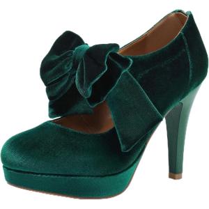 imageMostrin Fashion Vintage Womens Small Bowtie Platform Pumps Ladies Sexy High Heeled ShoesGreen58