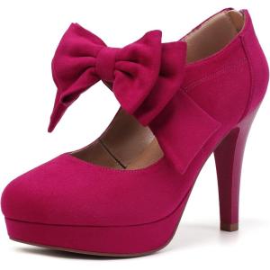 imageMostrin Fashion Vintage Womens Small Bowtie Platform Pumps Ladies Sexy High Heeled ShoesPink58