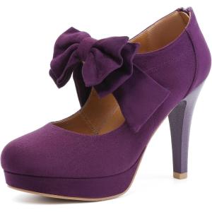 imageMostrin Fashion Vintage Womens Small Bowtie Platform Pumps Ladies Sexy High Heeled ShoesPurple58