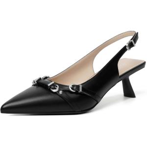 imageMostrin Kitten Heels for Women Pointed Toe Pumps Patent Leather Low Heel Slingback Heels with Buckle Dress Shoes for Dating Party WorkingBlack Pu03