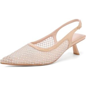 imageMostrin Kitten Heels for Women Pointed Toe Pumps Patent Leather Low Heel Slingback Heels with Buckle Dress Shoes for Dating Party WorkingNude Rhinestone